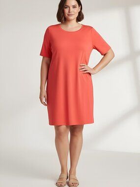 NWT Eileen Fisher Organic Cotton Jersey Shift Dress Vibrant Orange XL